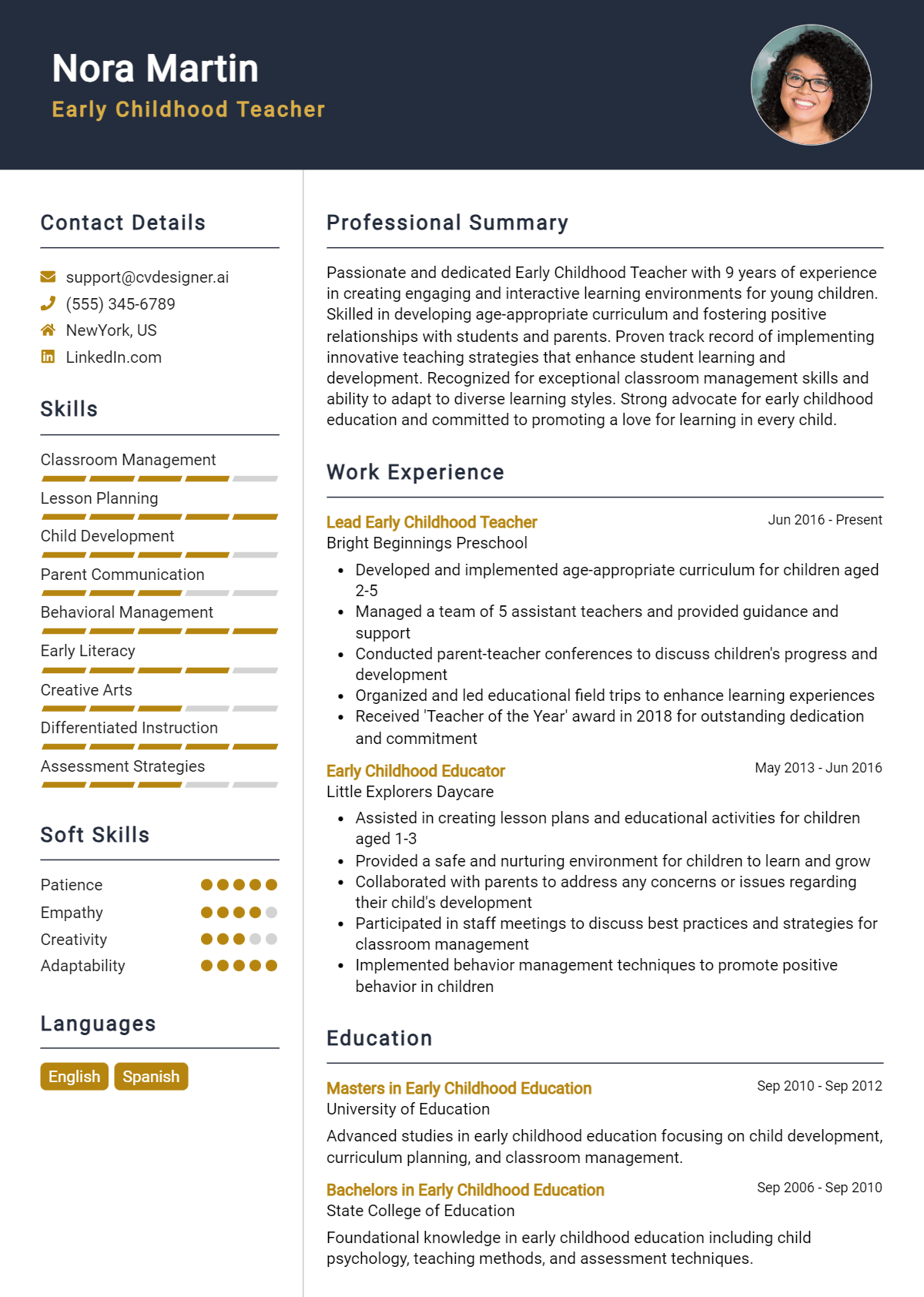 Early Childhood Teacher Resume Example