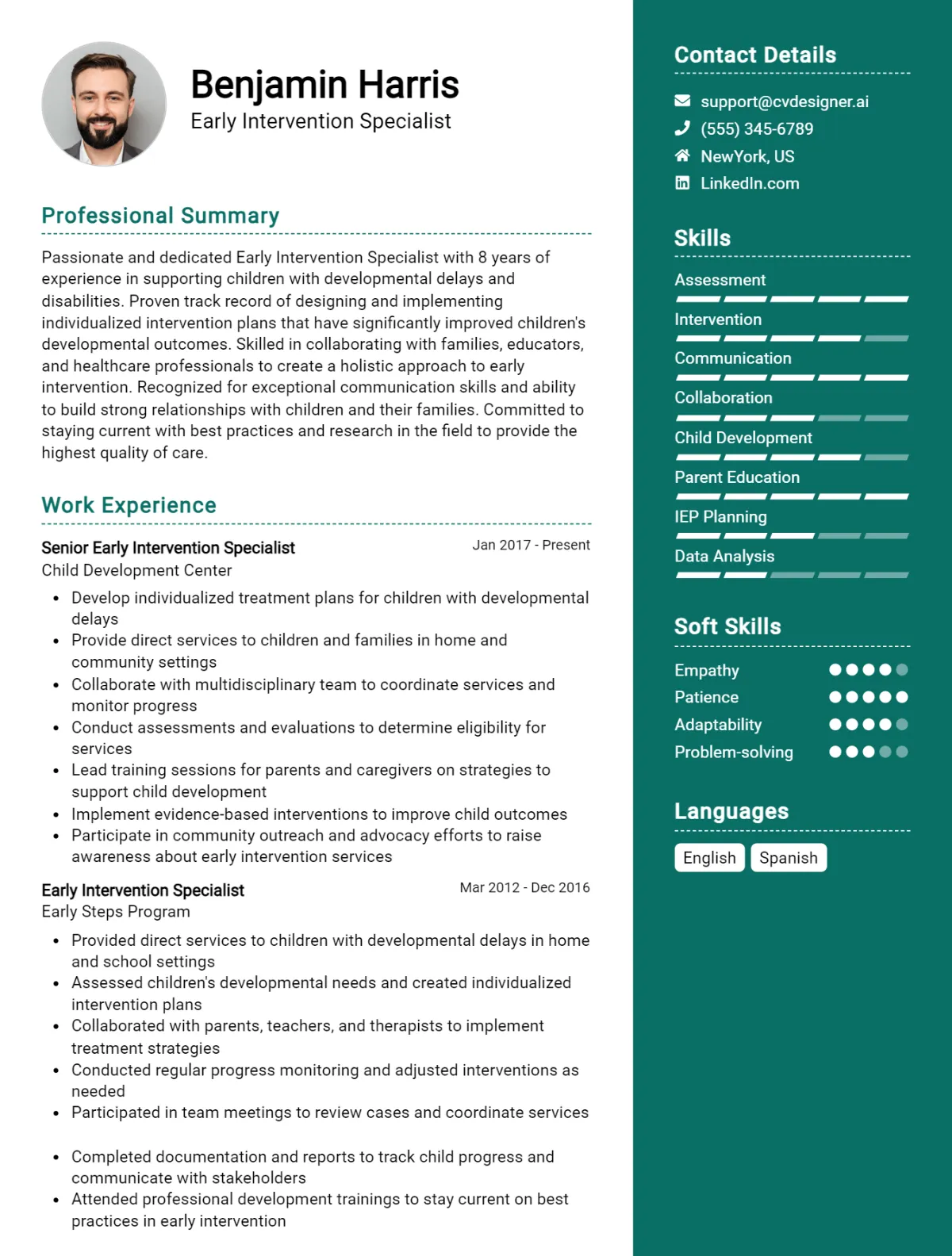 Early Intervention Specialist CV Example