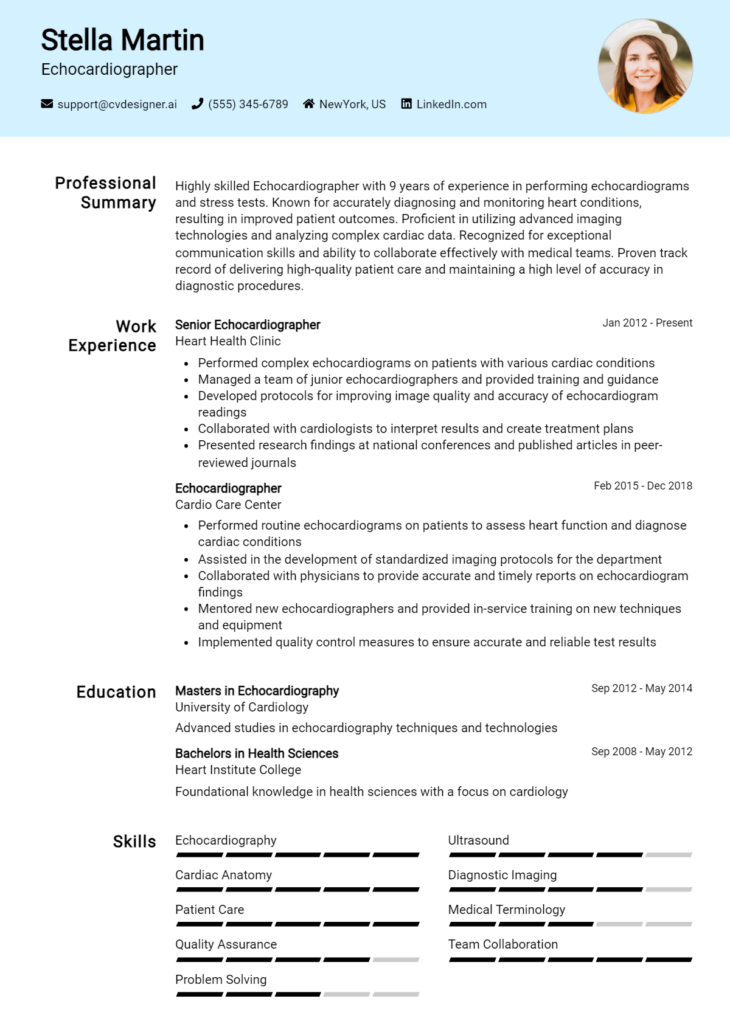 Echocardiographer Resume Example for 2024: How to Create a Professional ...