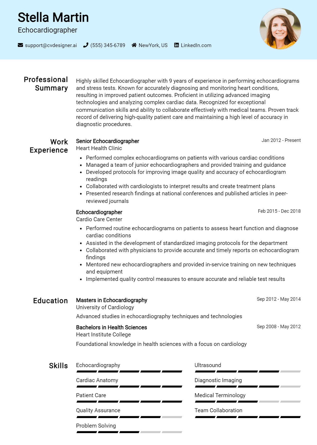 Echocardiographer Resume Example