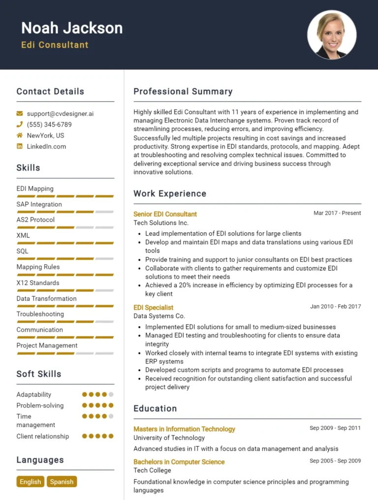 EDI Consultant CV Example For 2025: Professional CV Templates