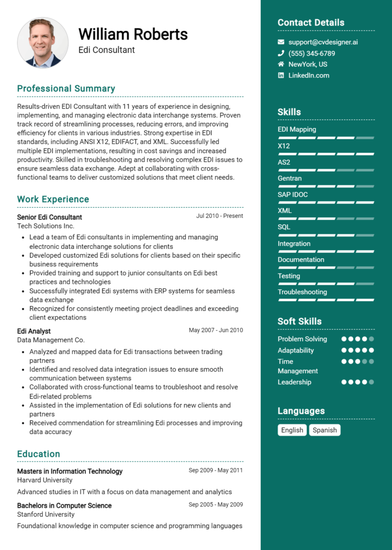 Edi Consultant Resume Example for 2025: Ultimate Guide