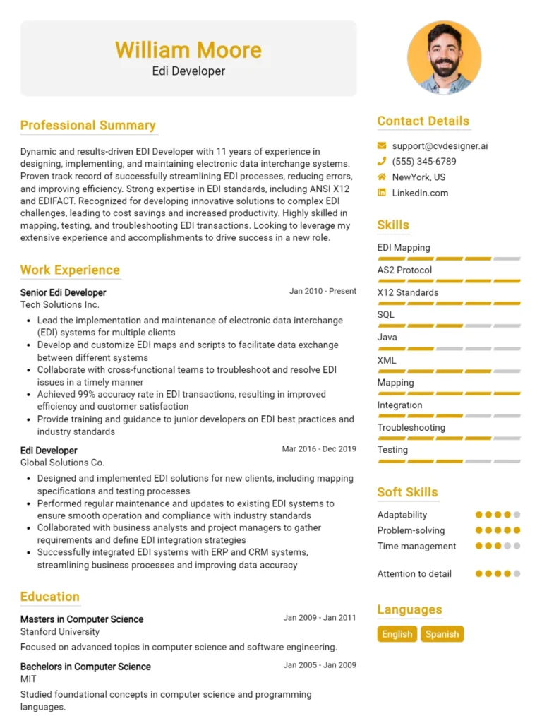 EDI Developer CV Example For 2025: Effective CV Writing Tips