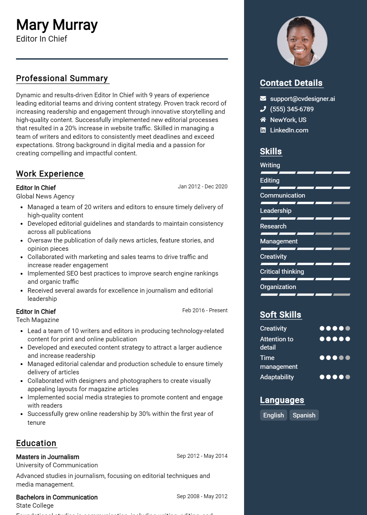 Editor In Chief Resume Example