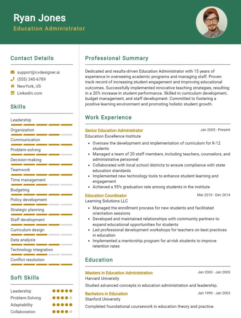 Education Administrator CV Example For 2025: Samples & Best Practices