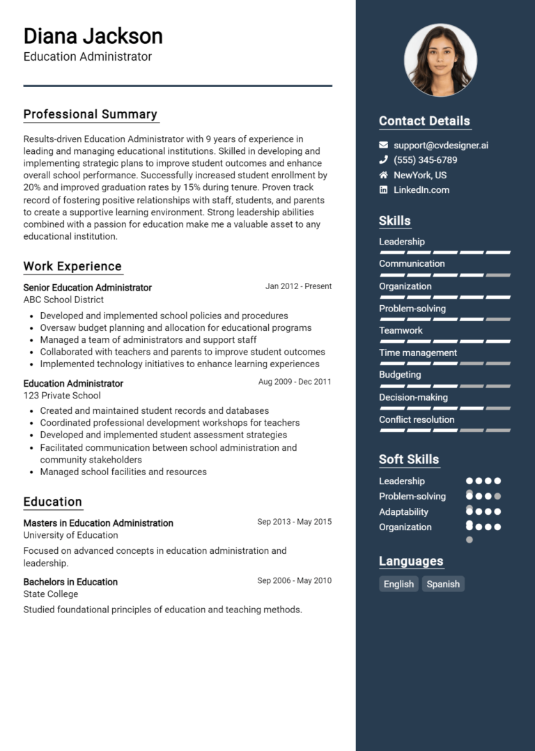Education Administrator Resume Example for 2025: Tips & Templates