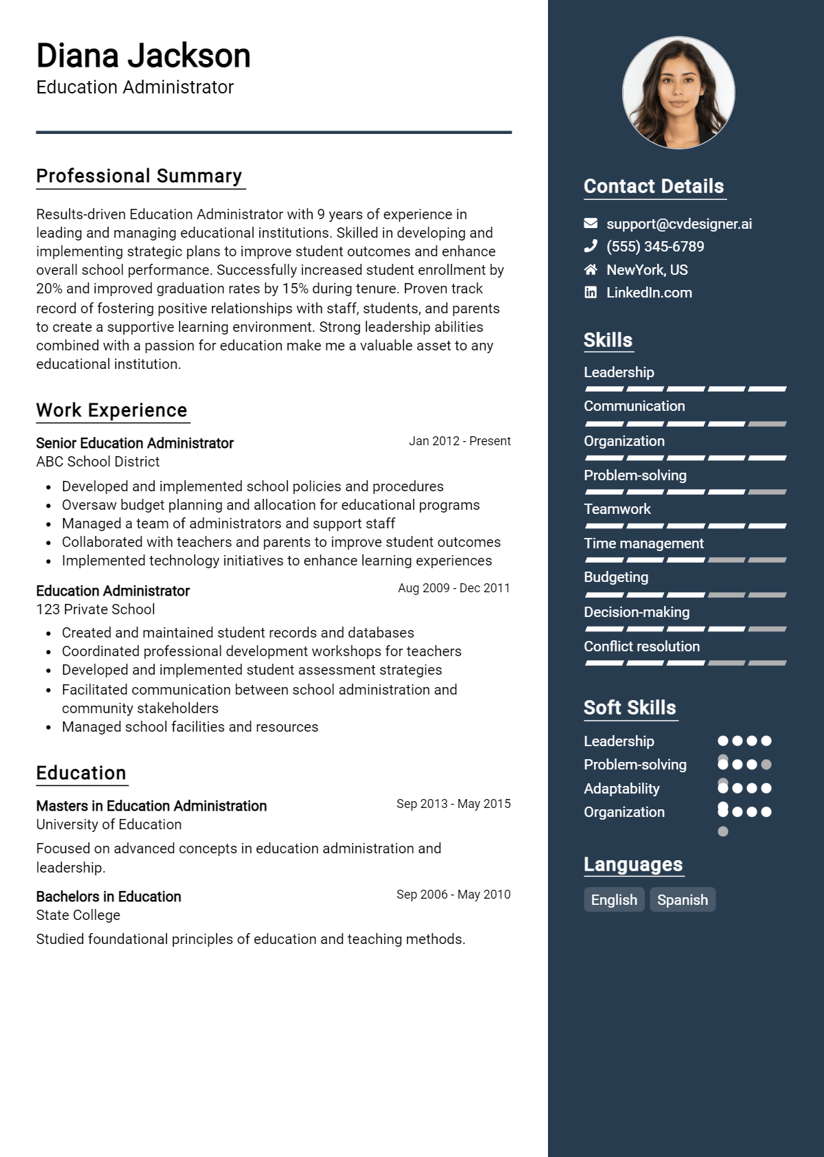 Education Administrator Resume Example