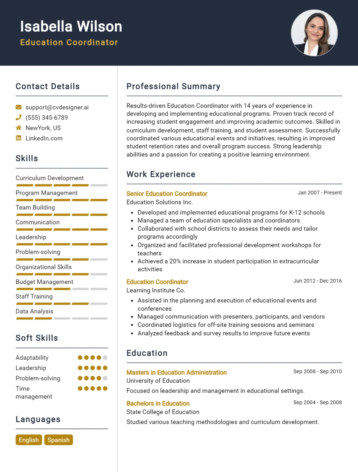 Education Coordinator CV Example