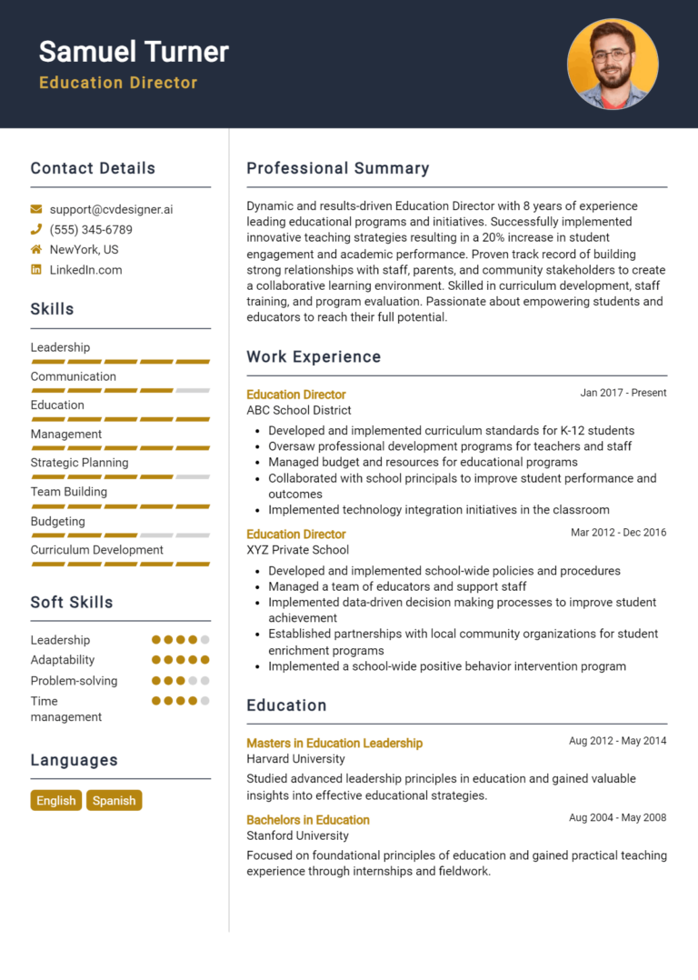 Education Director Resume Example for 2025: Strategies & Templates