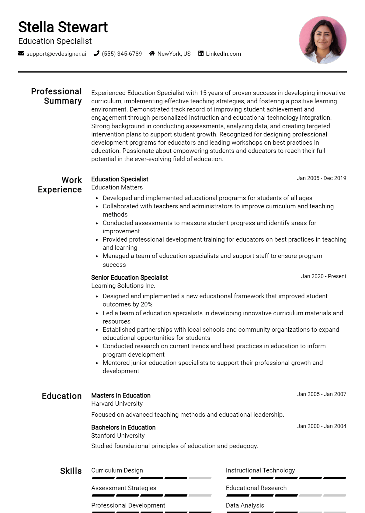 Education Specialist Resume Example