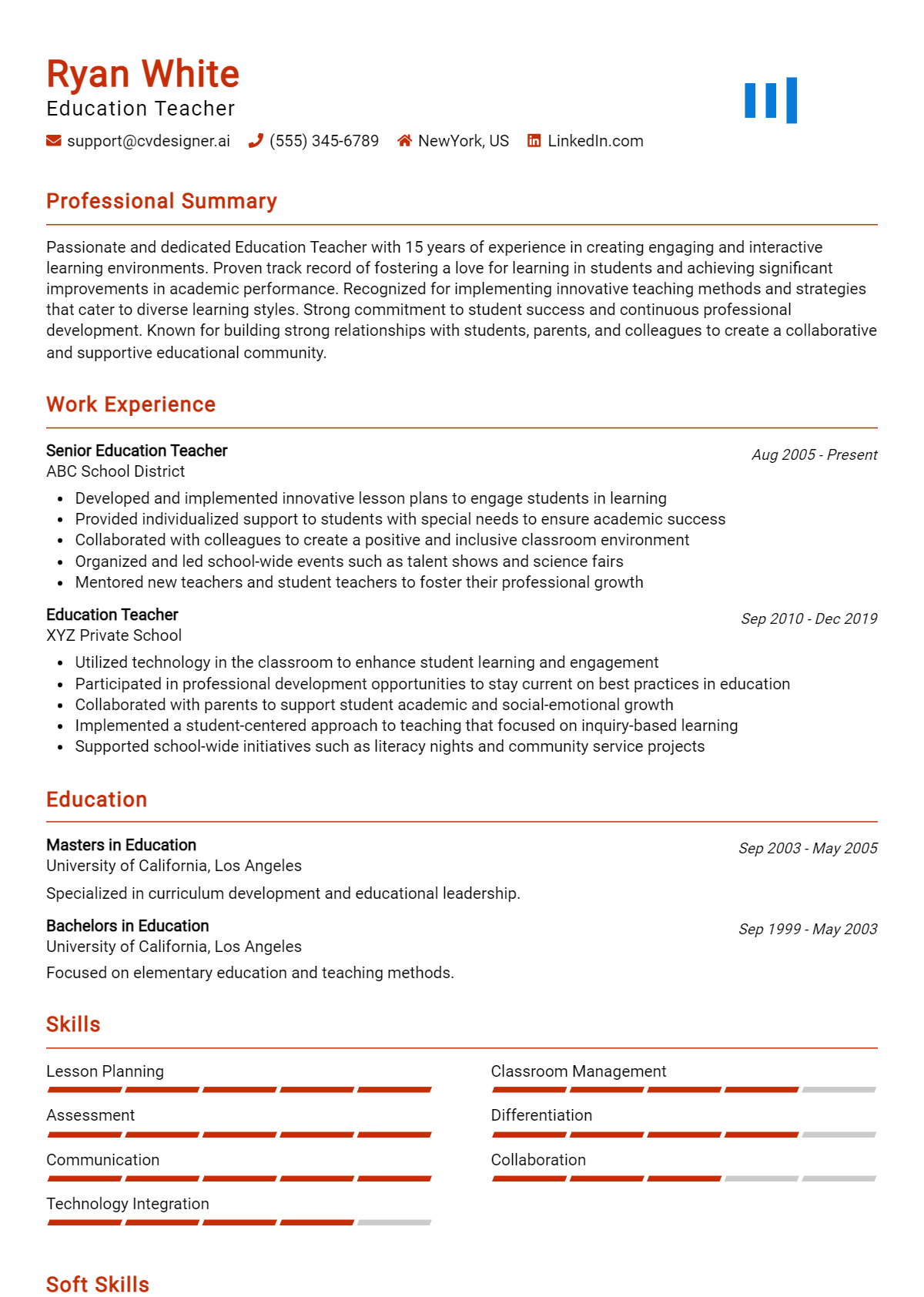 Education Teacher Resume Example