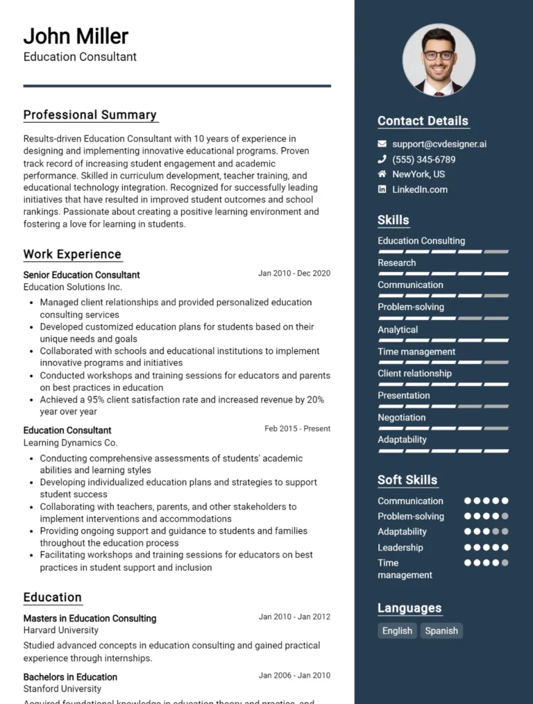 Education Consultant CV Example For 2025: How to Craft a Winning CV