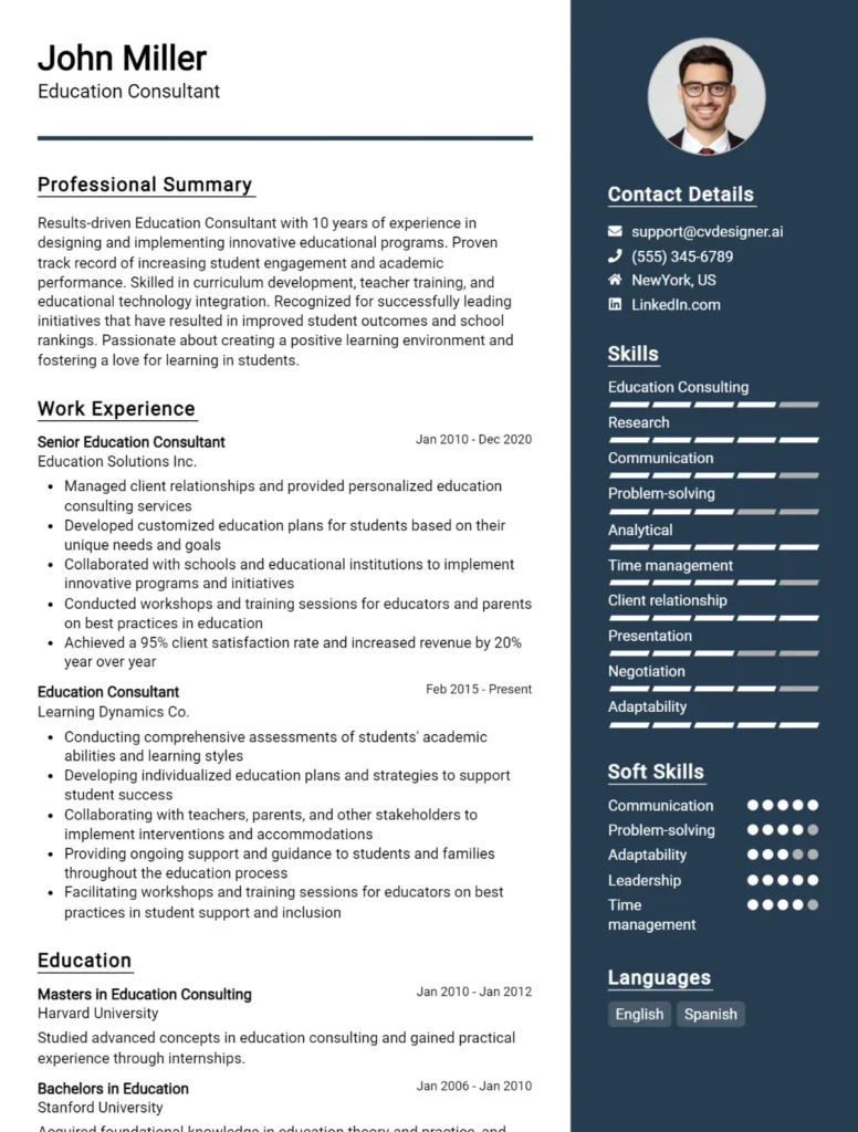 Education Consultant CV Example