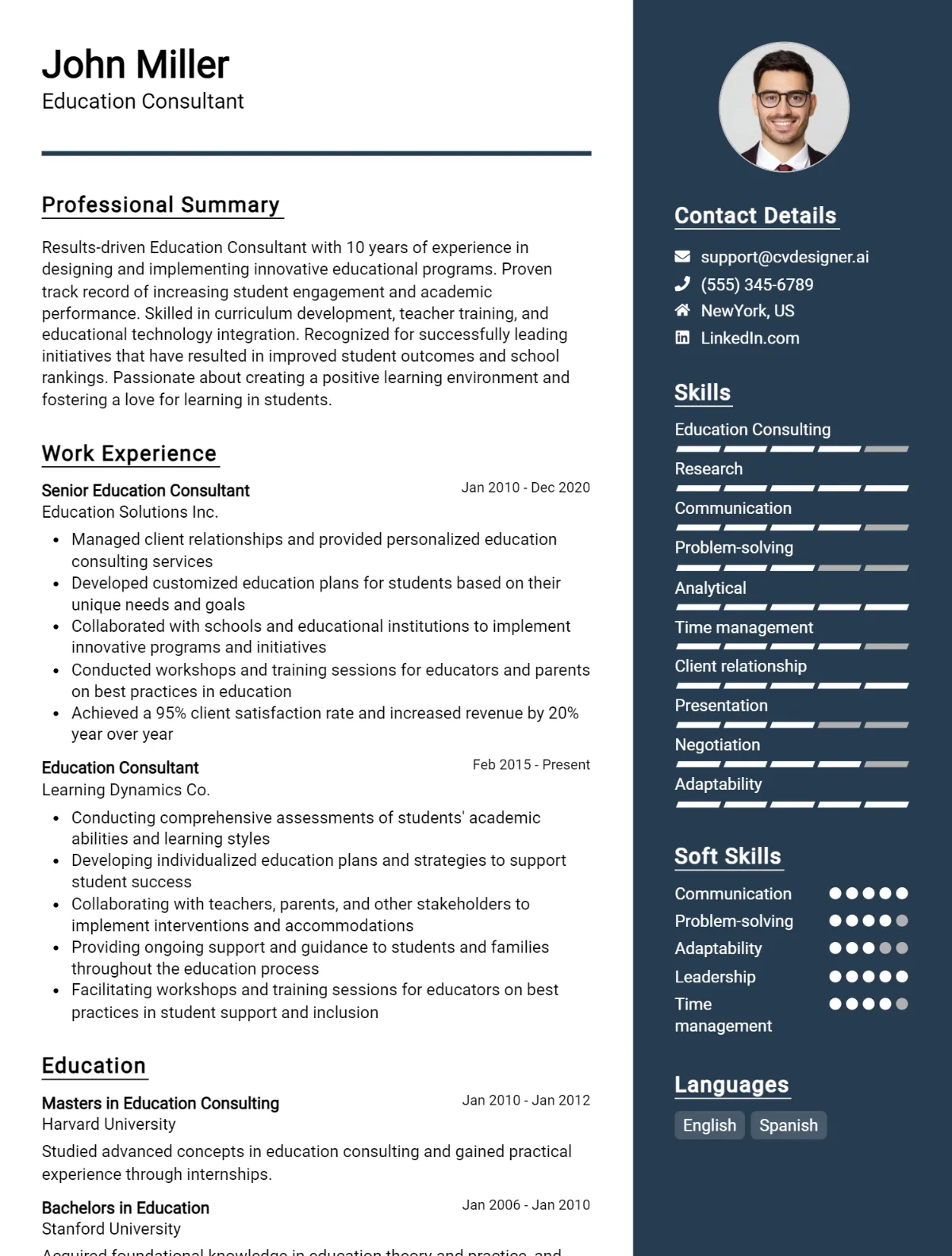 Education Consultant CV Example