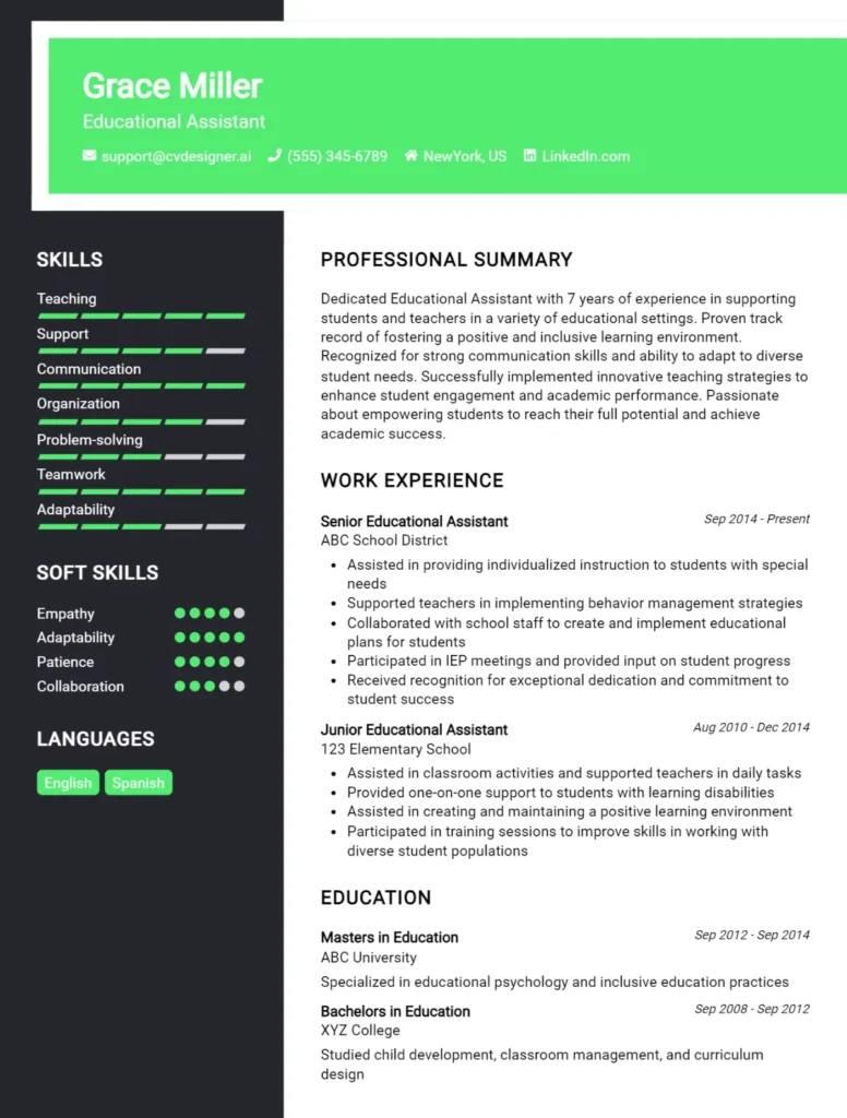 Educational Assistant CV Example