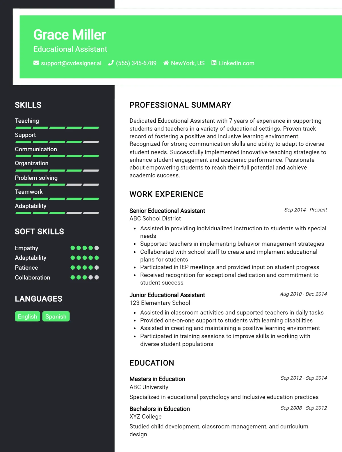 Educational Assistant CV Example