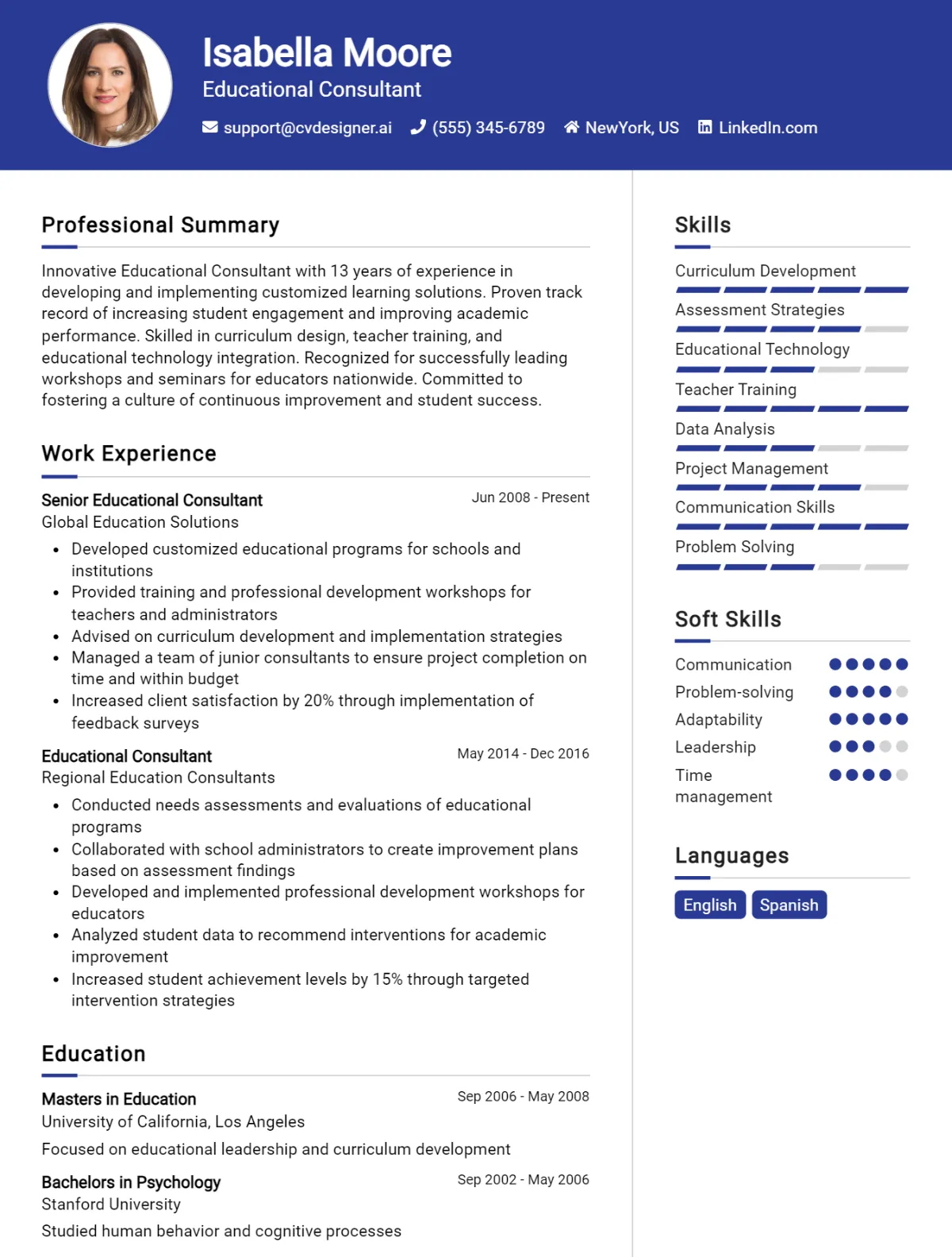 Educational Consultant CV Example