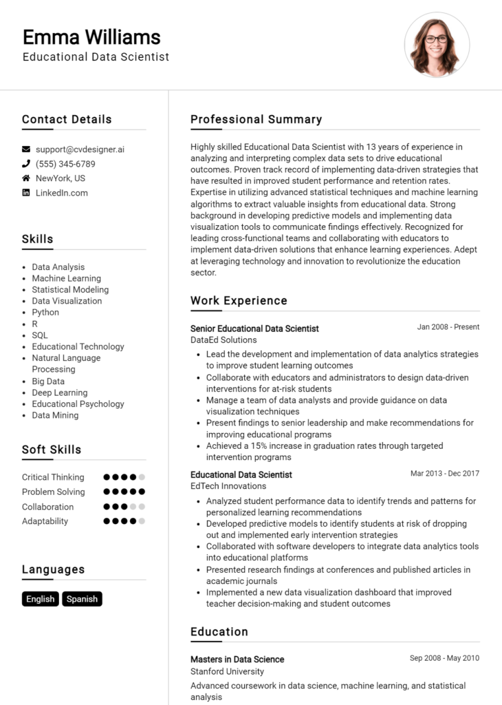 Educational Data Scientist Resume Example