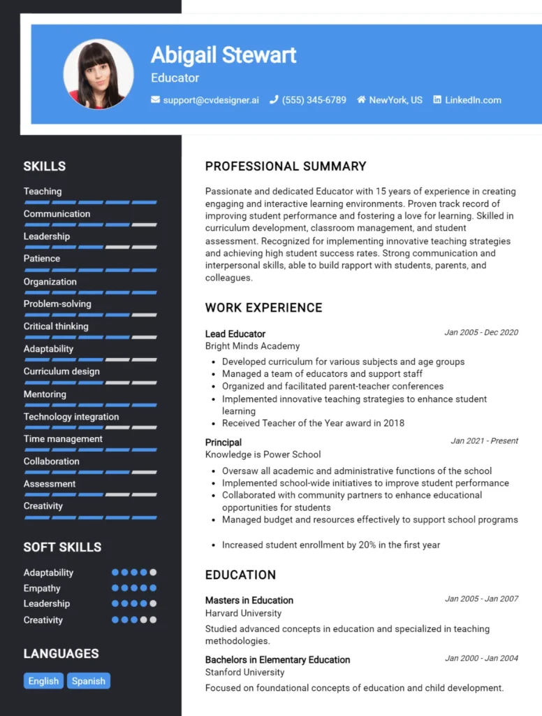 Educator CV Example