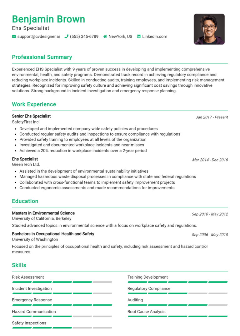 Ehs Specialist Resume Example for 2025: How to Craft a Winning CV