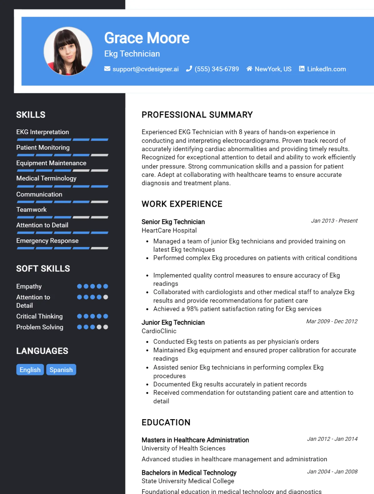 Ekg Technician CV Example