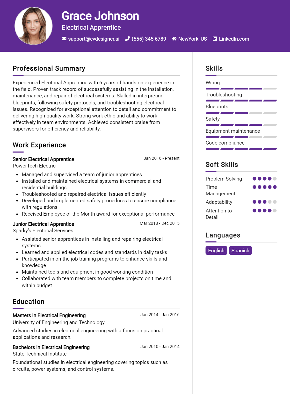 Electrical Apprentice Resume Example