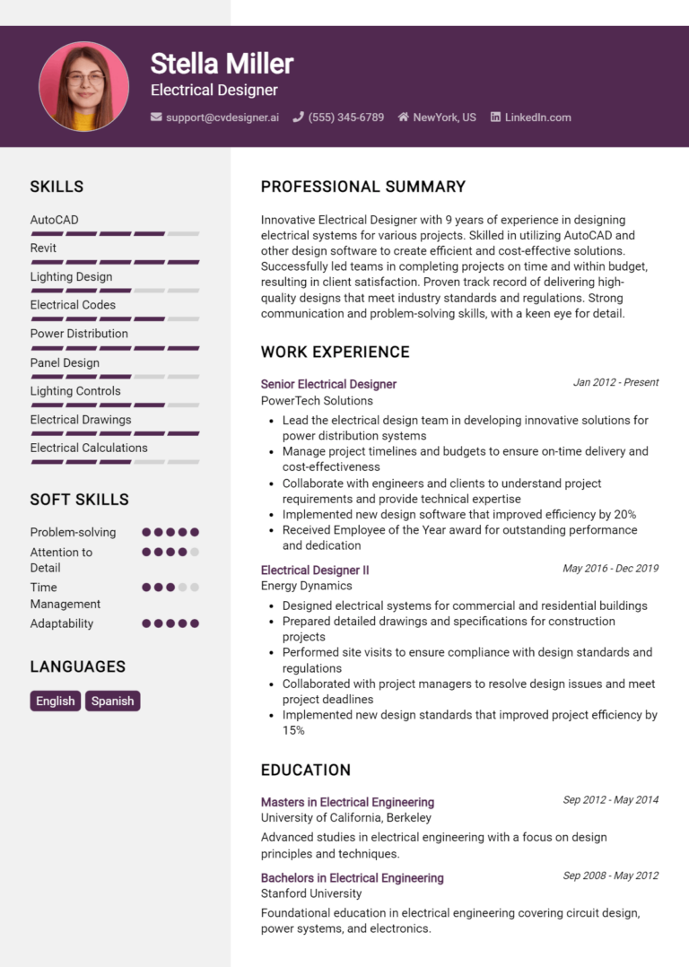 9 Electrical Designer Resume Examples And Templates for 2025