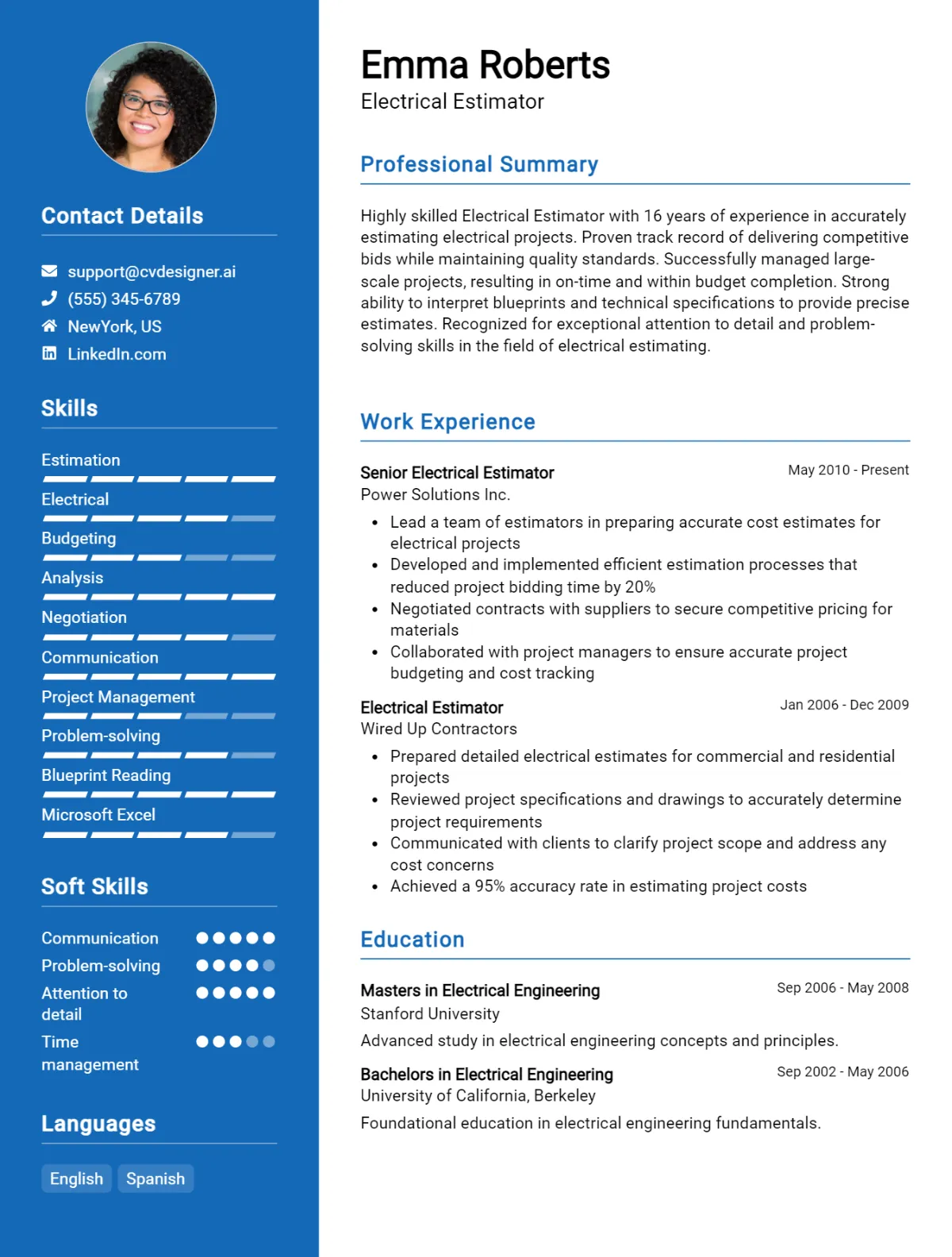 Electrical Estimator CV Example