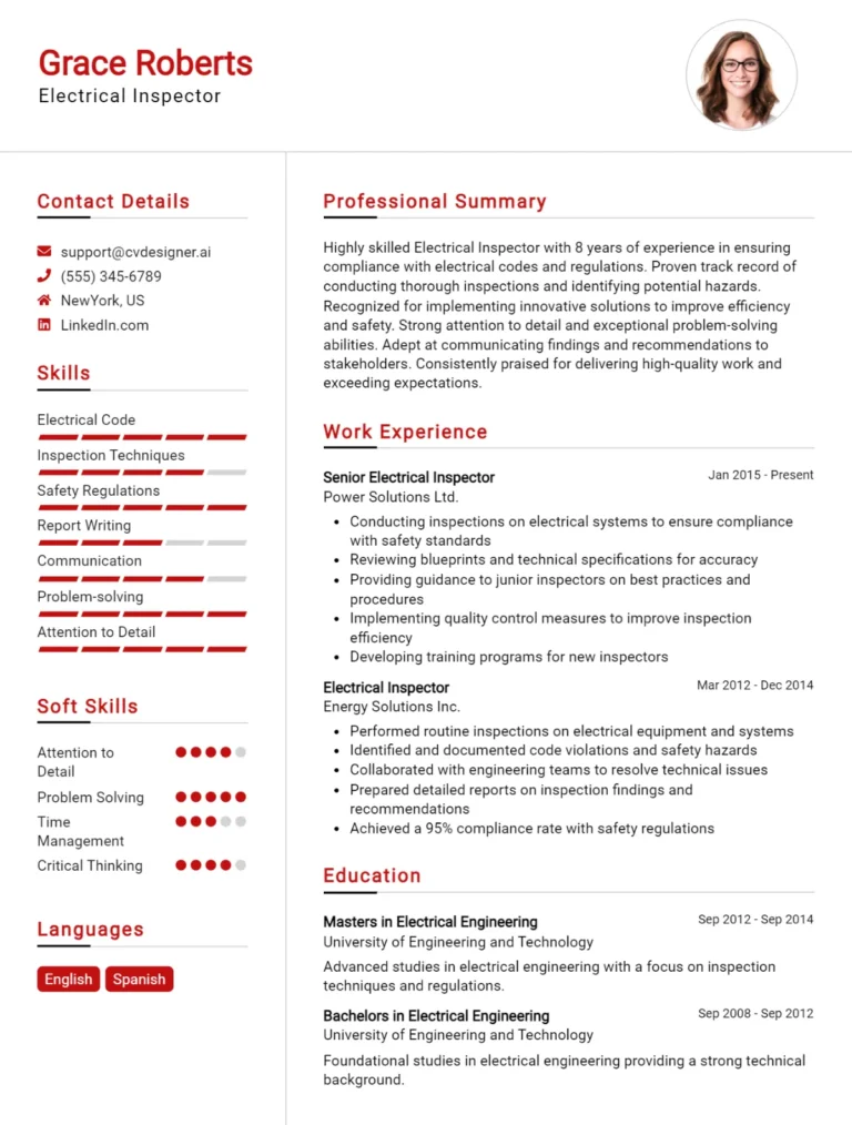 Electrical Inspector CV Example For 2025: Top Tips & Samples