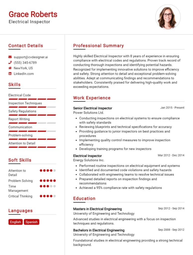 Electrical Inspector CV Example