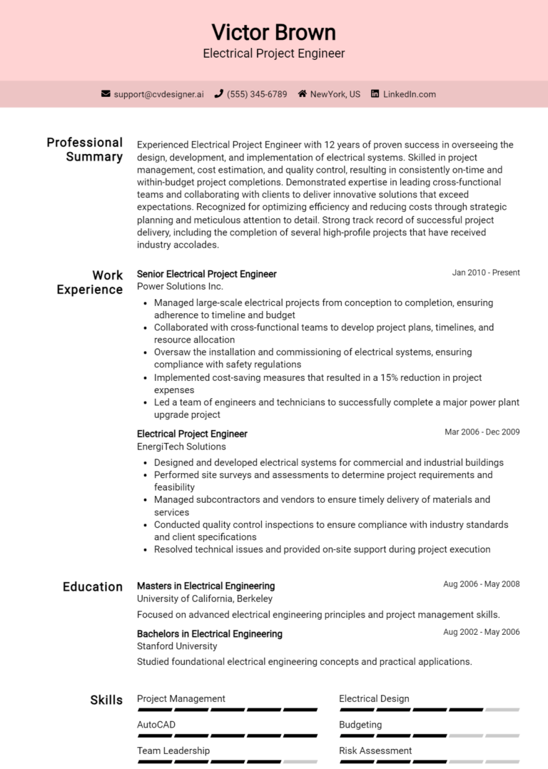 9 Electrical Project Engineer Resume Examples And Templates for 2025