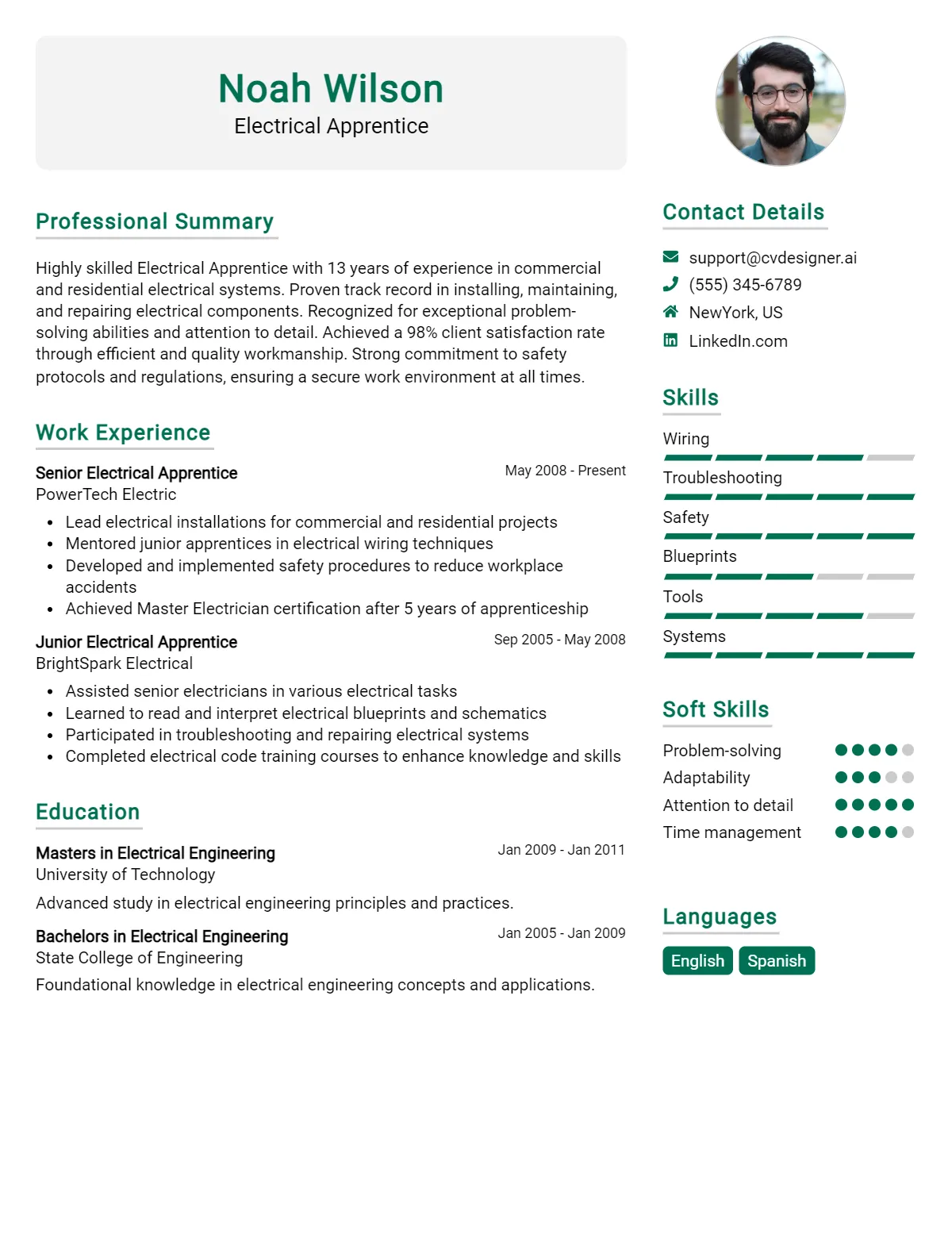 Electrical Apprentice CV Example