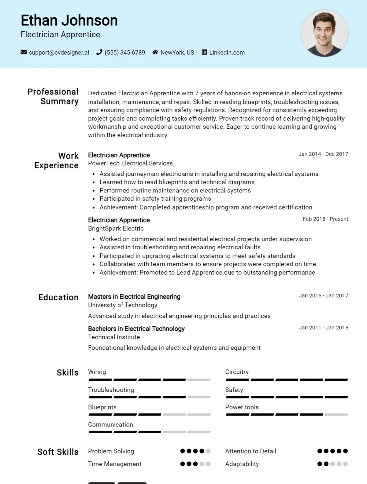 Electrician Apprentice CV Example