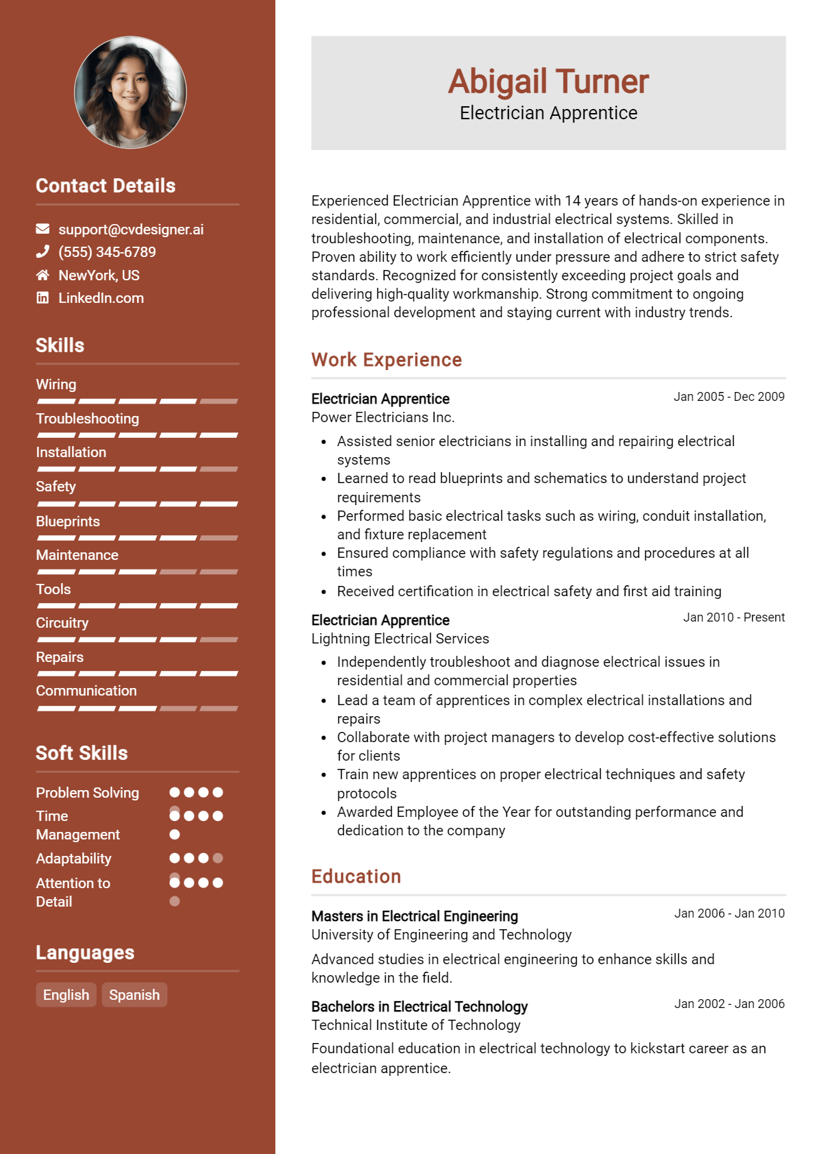 Electrician Apprentice Resume Example