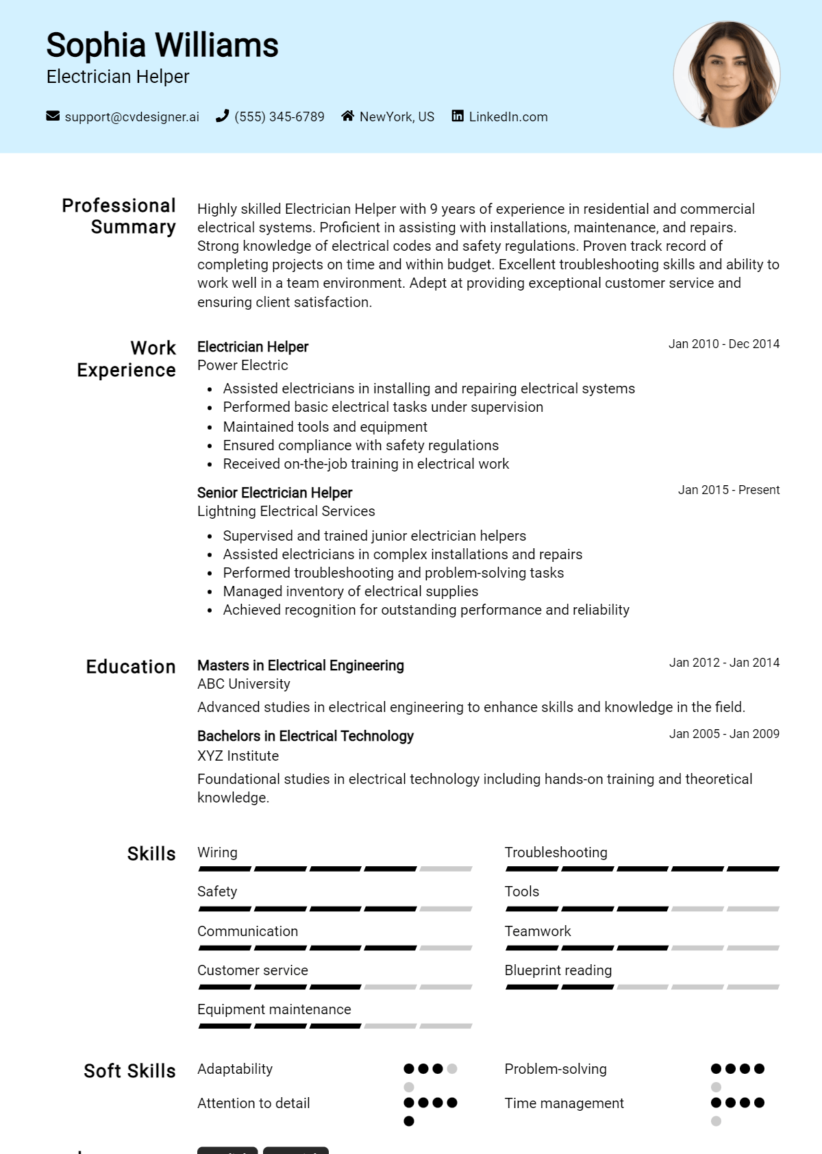 Electrician Helper Resume Example