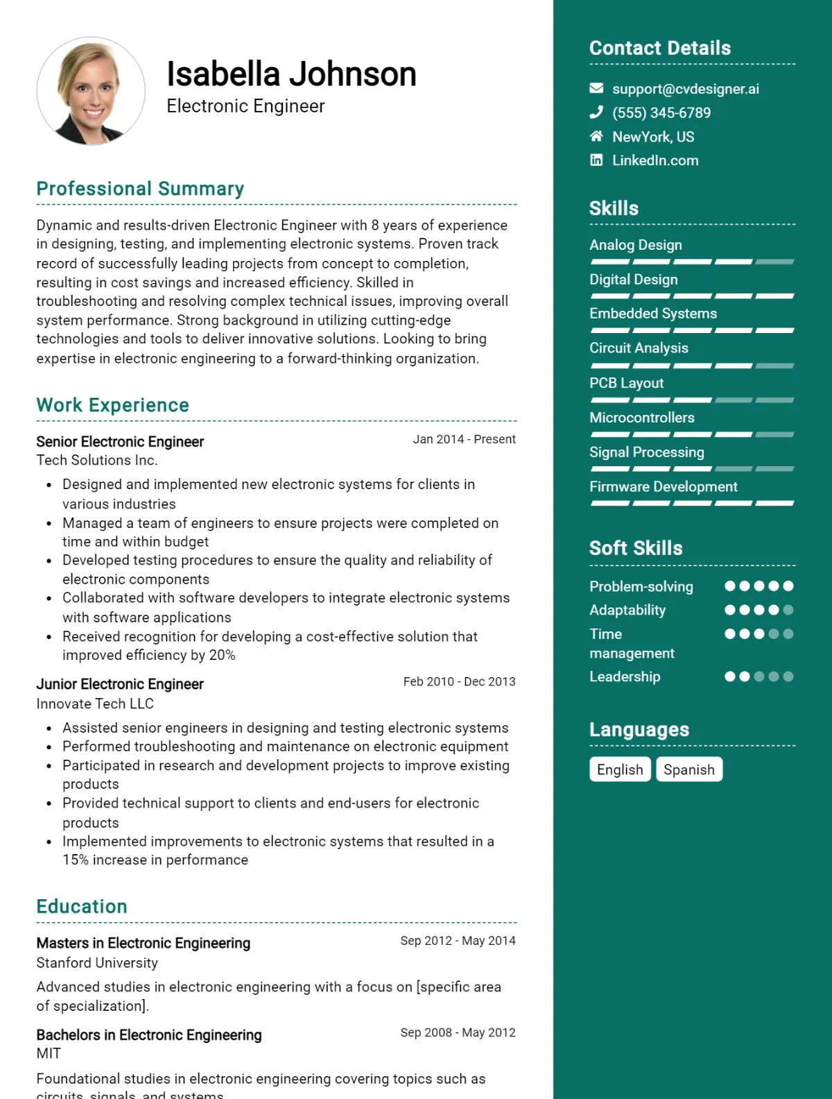 Electronic Engineer CV Example