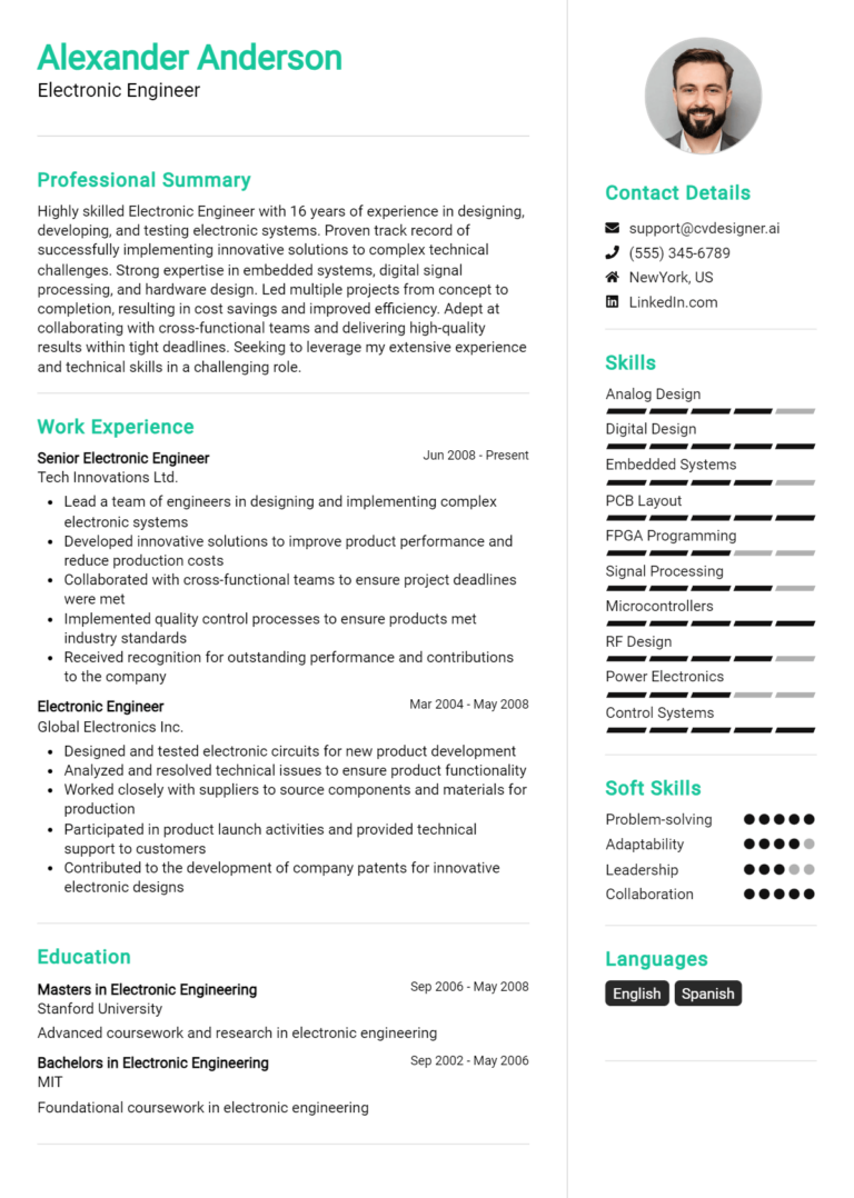 Electronic Engineer Resume Example for 2025: Ultimate Guide
