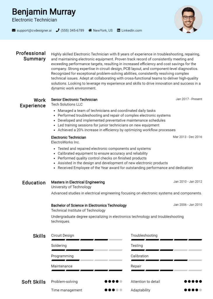 Electronic Technician Resume Example