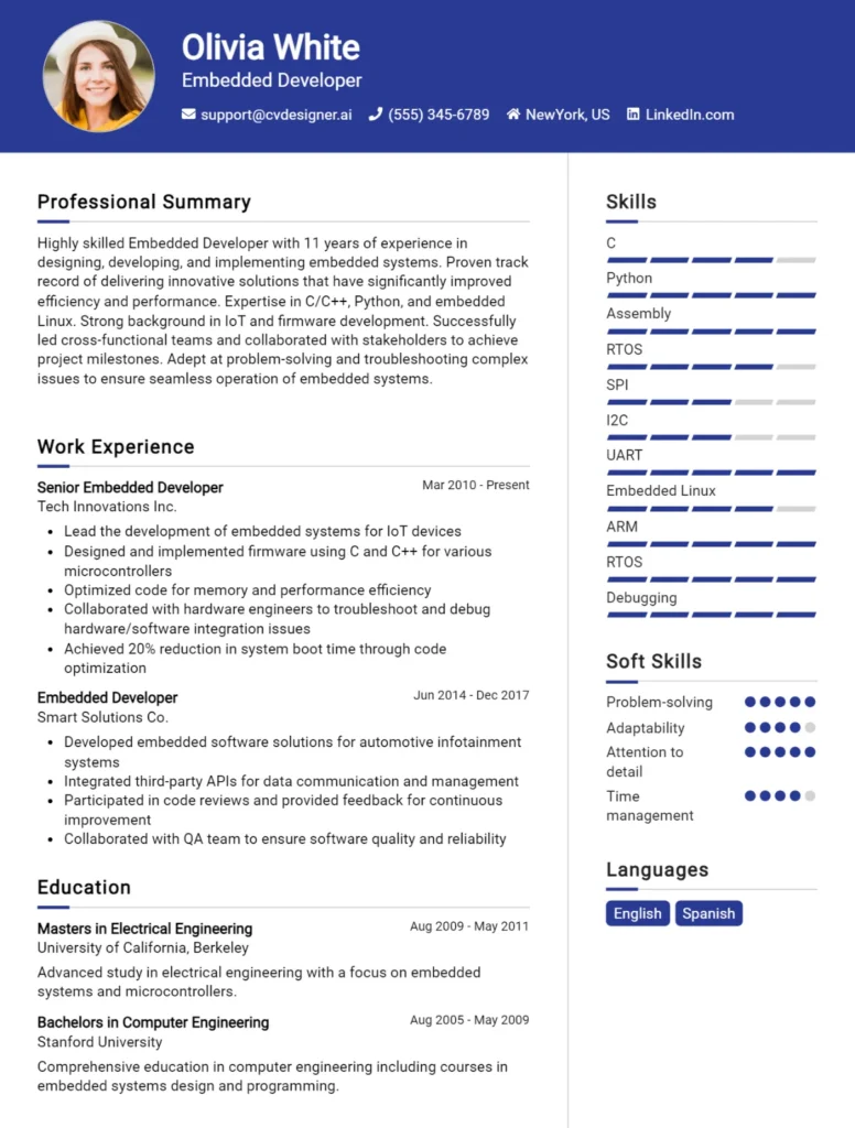 Embedded Developer CV Example