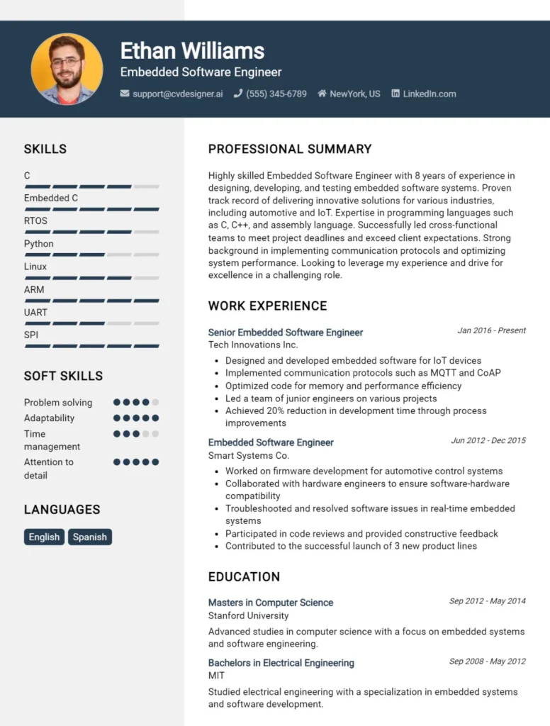 Embedded Software Engineer CV Example