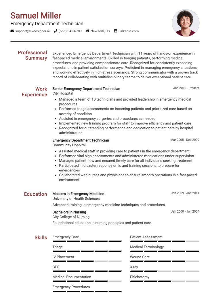 Emergency Department Technician Resume Example for 2024: Top Templates ...