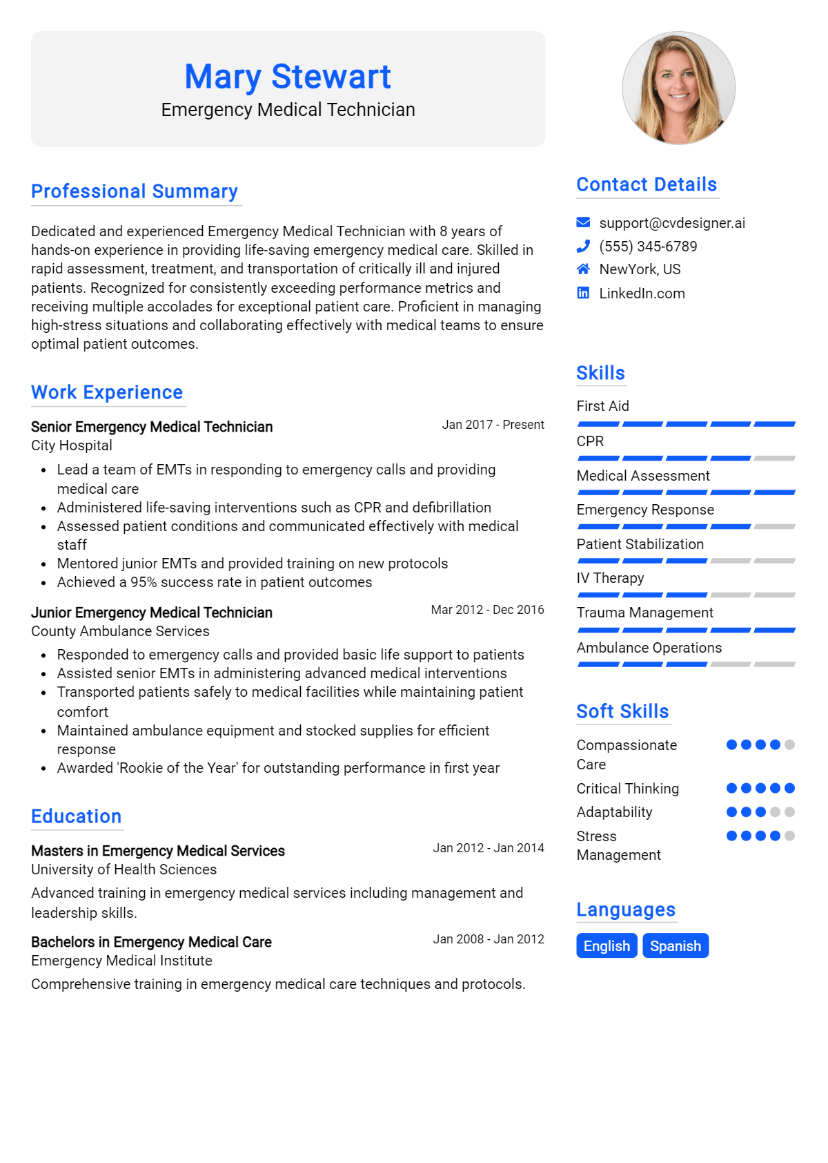 Emergency Medical Technician Resume Example