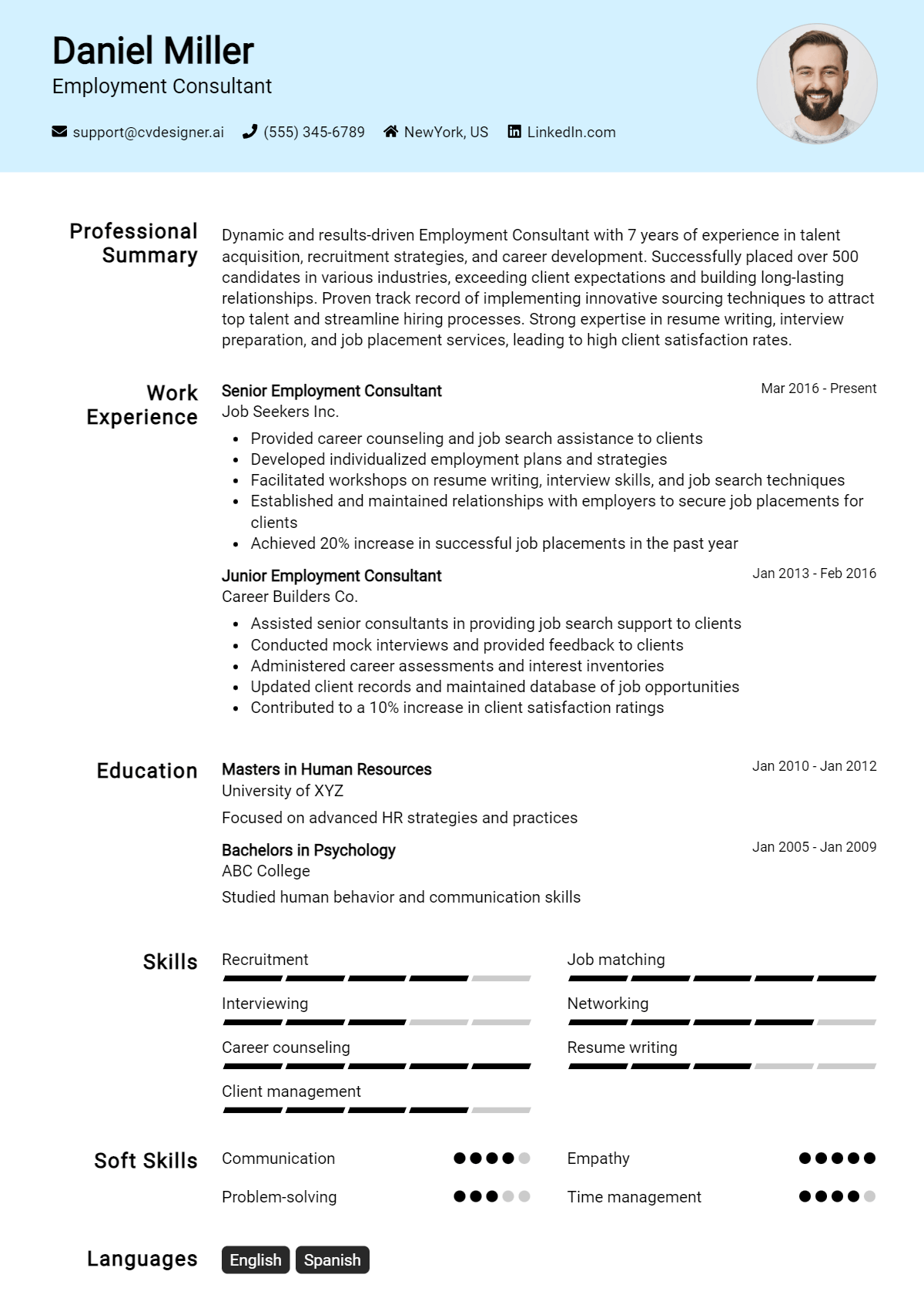 Employment Consultant Resume Example