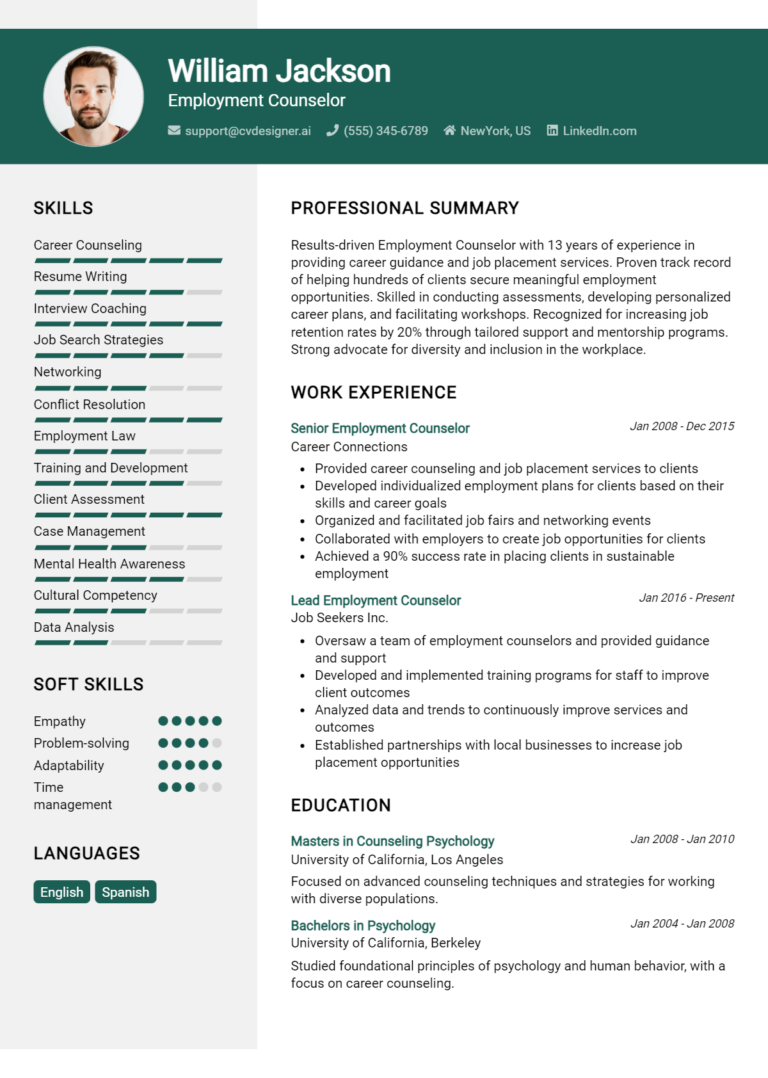 Employment Counselor Resume Example for 2025: Proven Tips & Templates