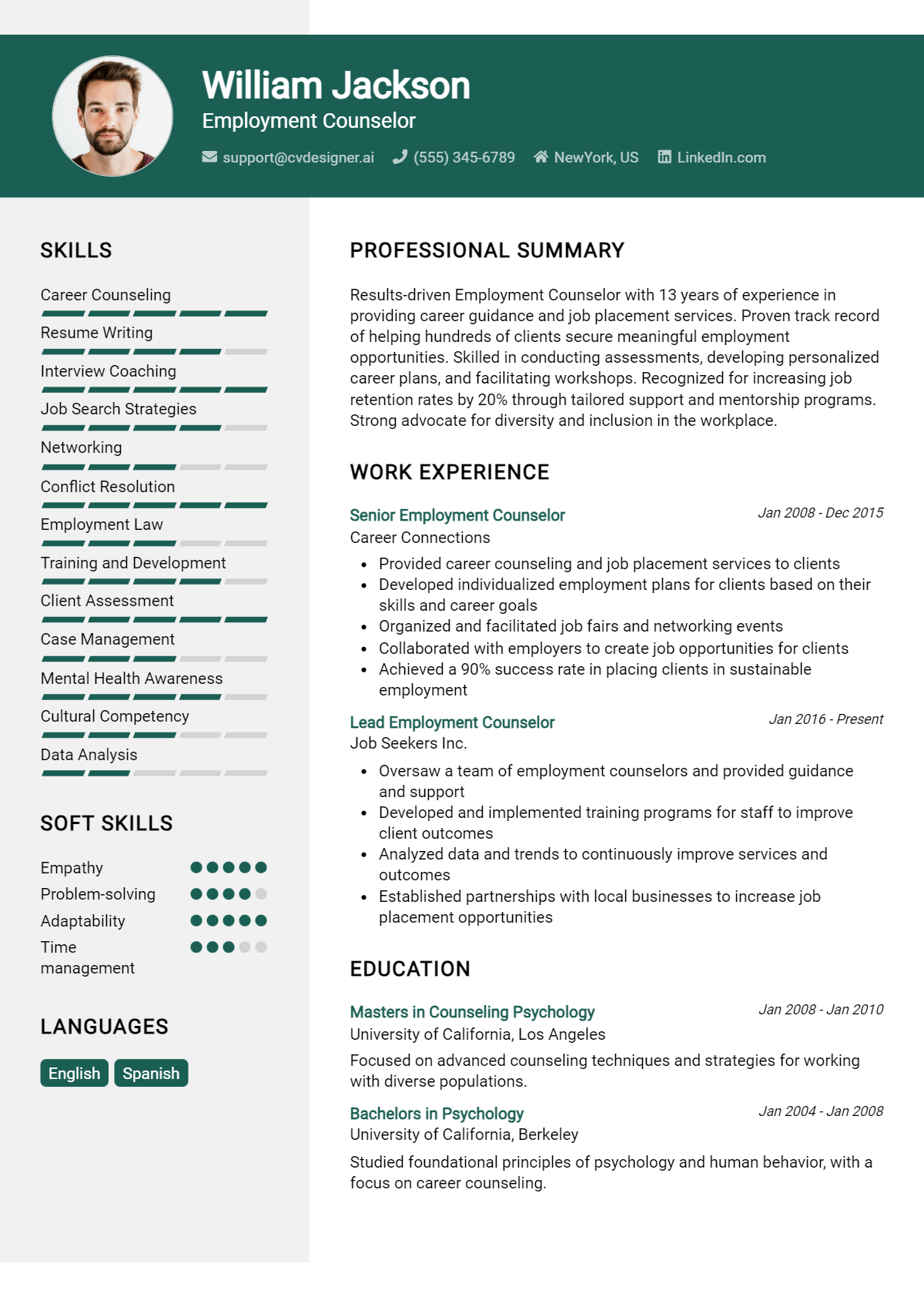 Employment Counselor Resume Example