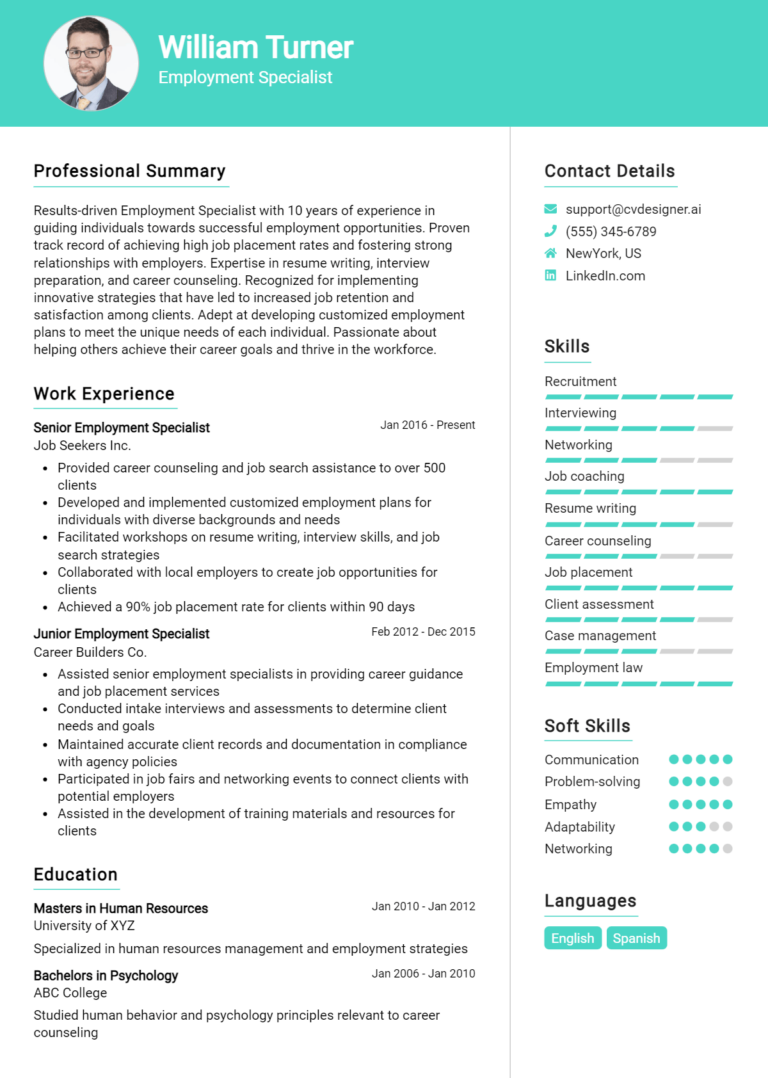 Employment Specialist Resume Example for 2025: Best Tips & Templates