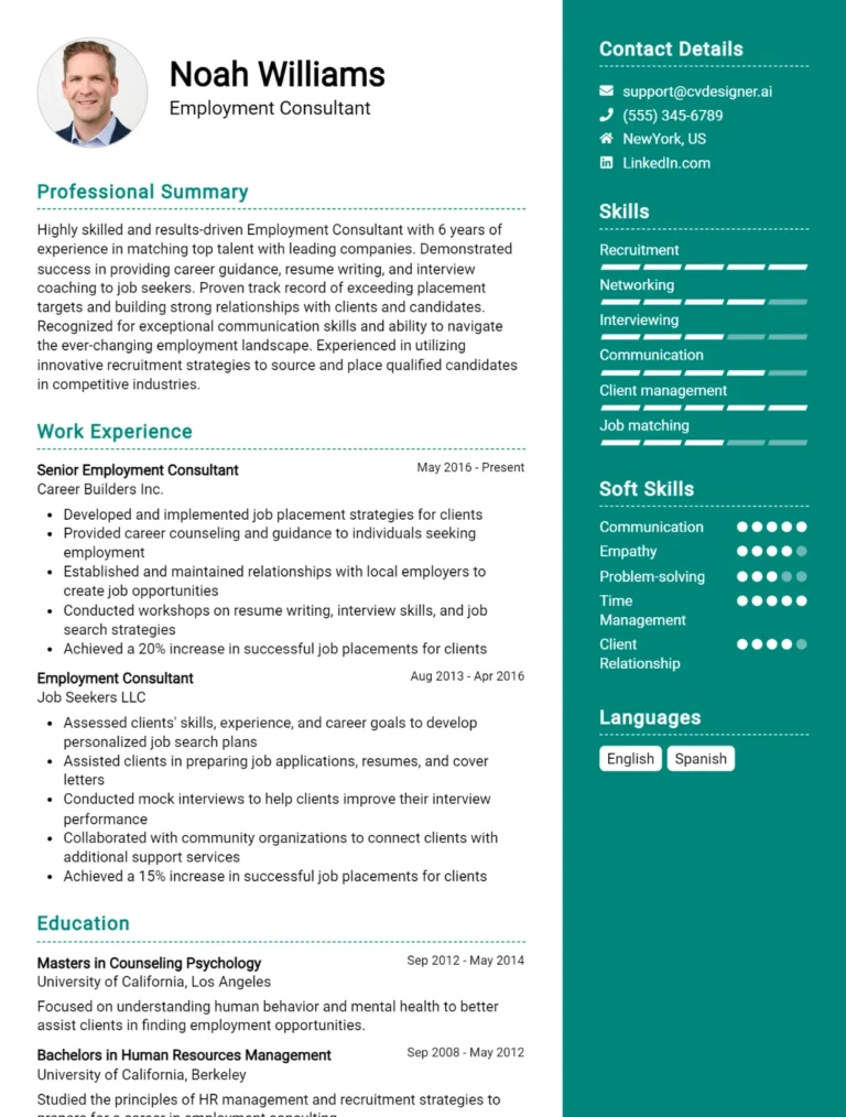 Employment Consultant CV Example For 2025: Samples & Best Practices