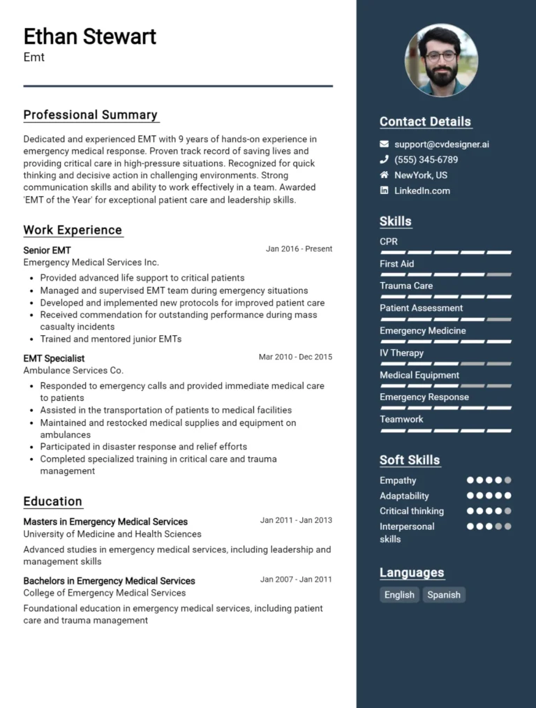 EMT CV Example For 2025: How to Craft a Winning CV