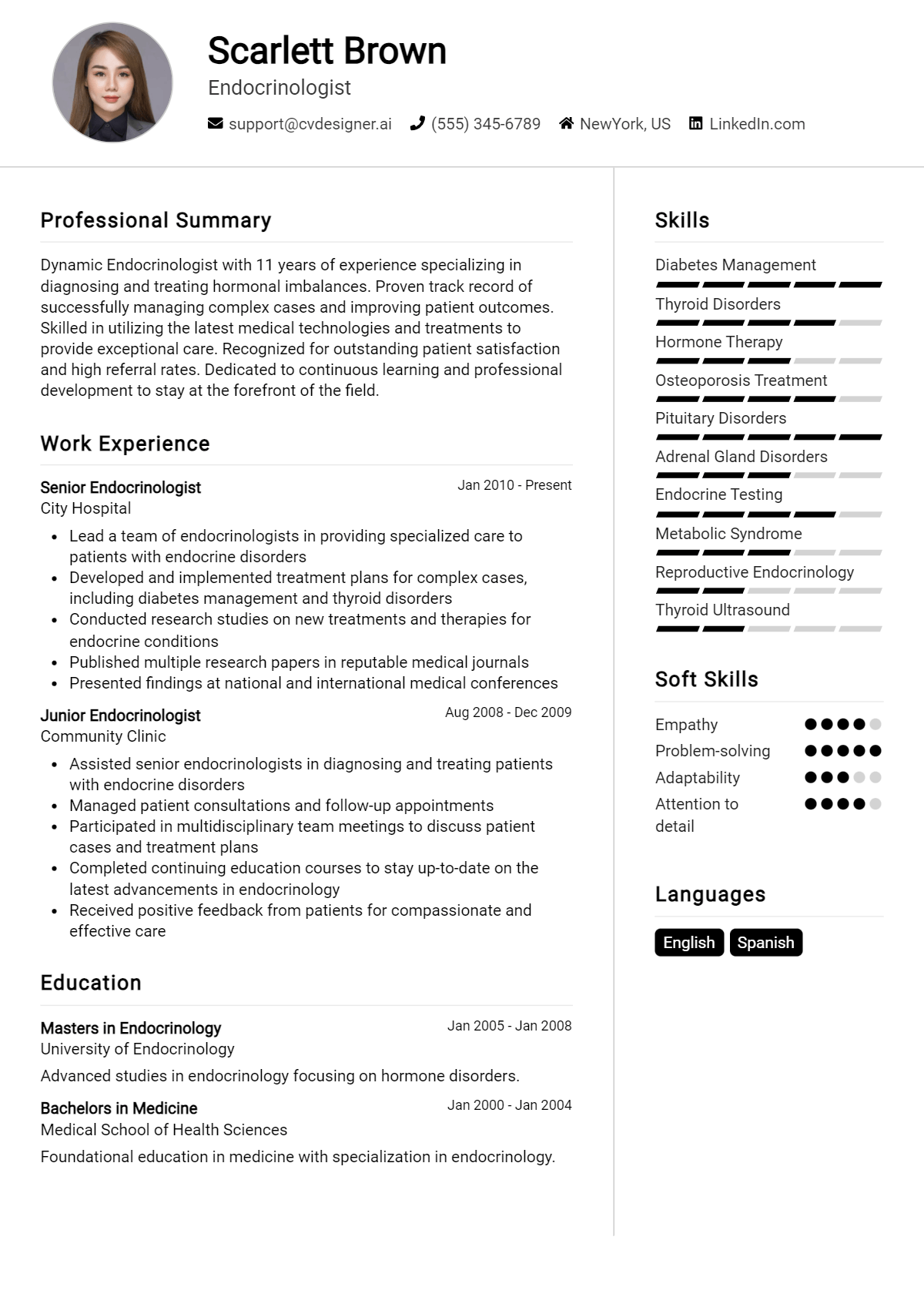 Endocrinologist Resume Example