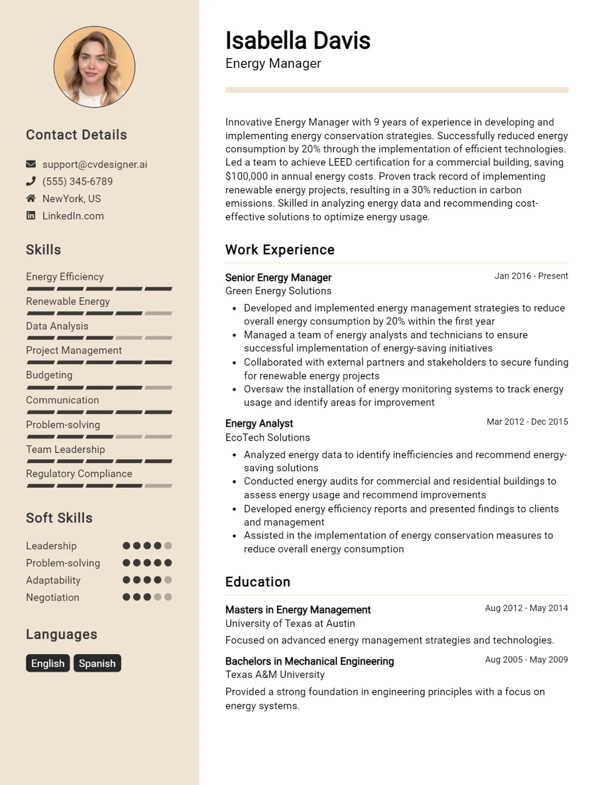 Energy Manager CV Example